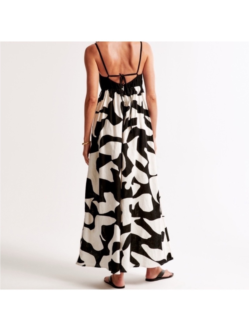 Abercrombie & Fitch Linen Blend Maxi Dress Black White Print Size Medium - Picture 2 of 9